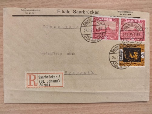 Saargebiet brief 1923 - saargebiet,